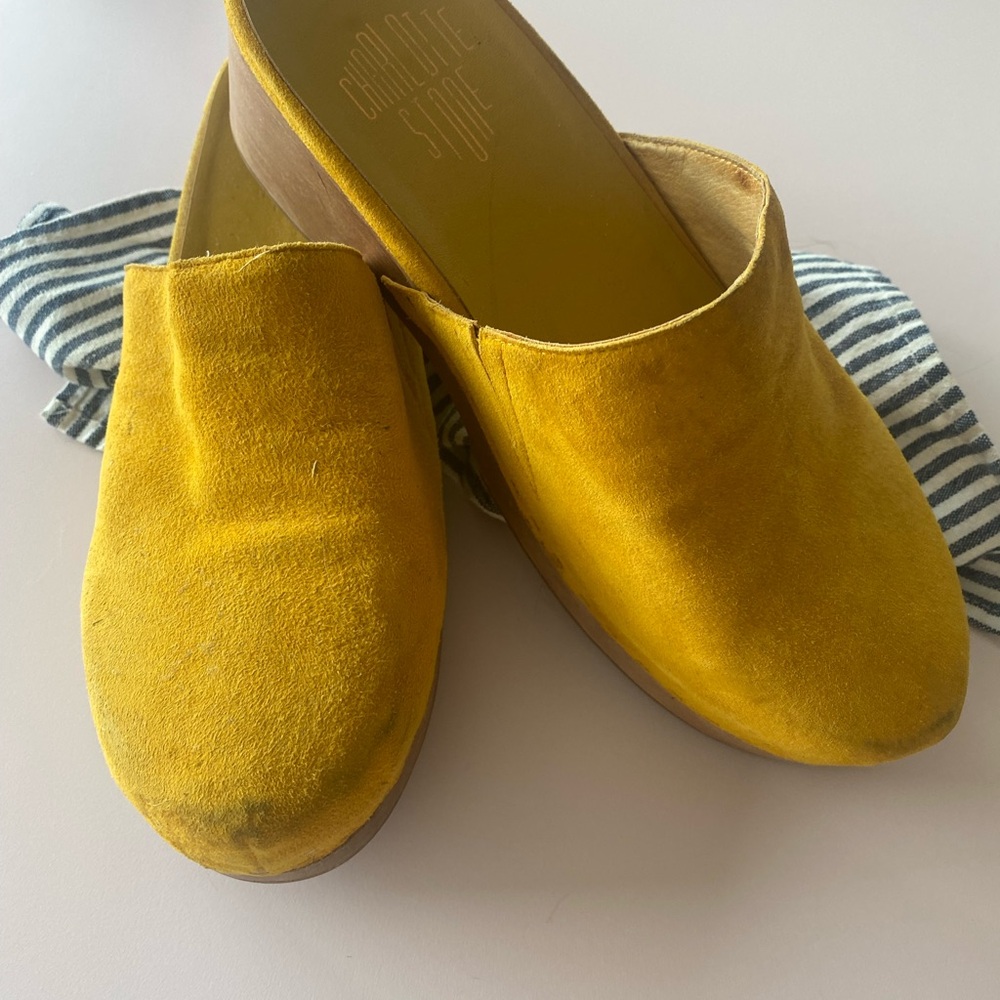 Yellow suede charlottes stone clogs